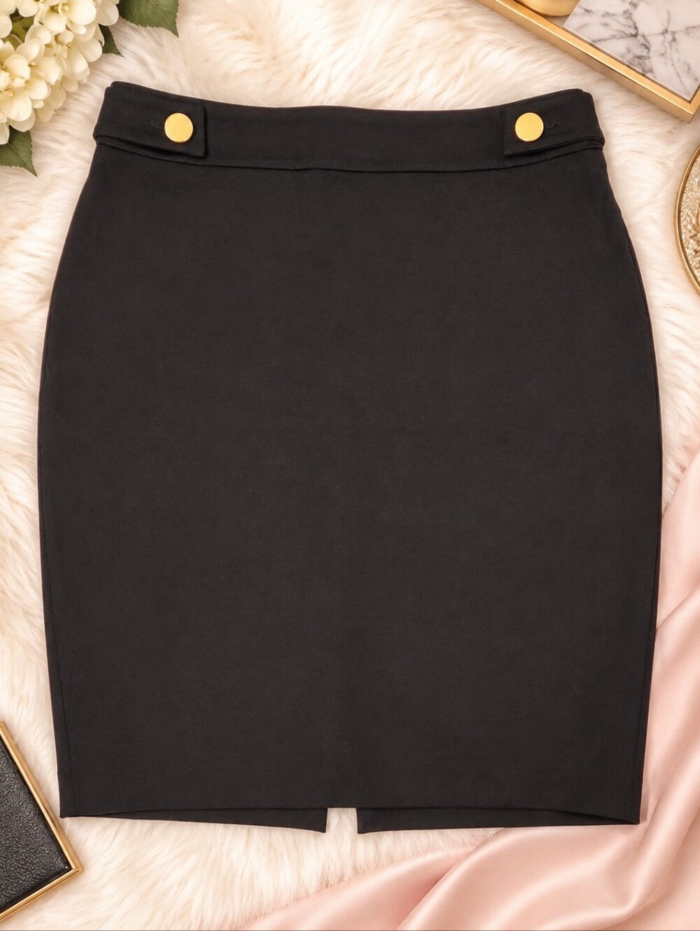 Express Black Pencil Skirt Size 10 Gold Button Career Workwear Like New